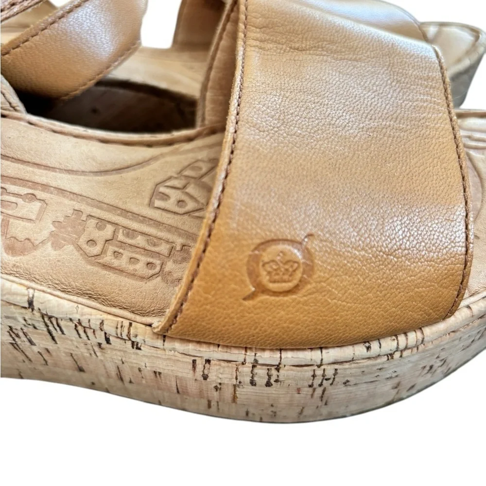 Born Platform Leather Cork Wedge Sandal Ankle Strap Brown Women's Sz 10M B81592